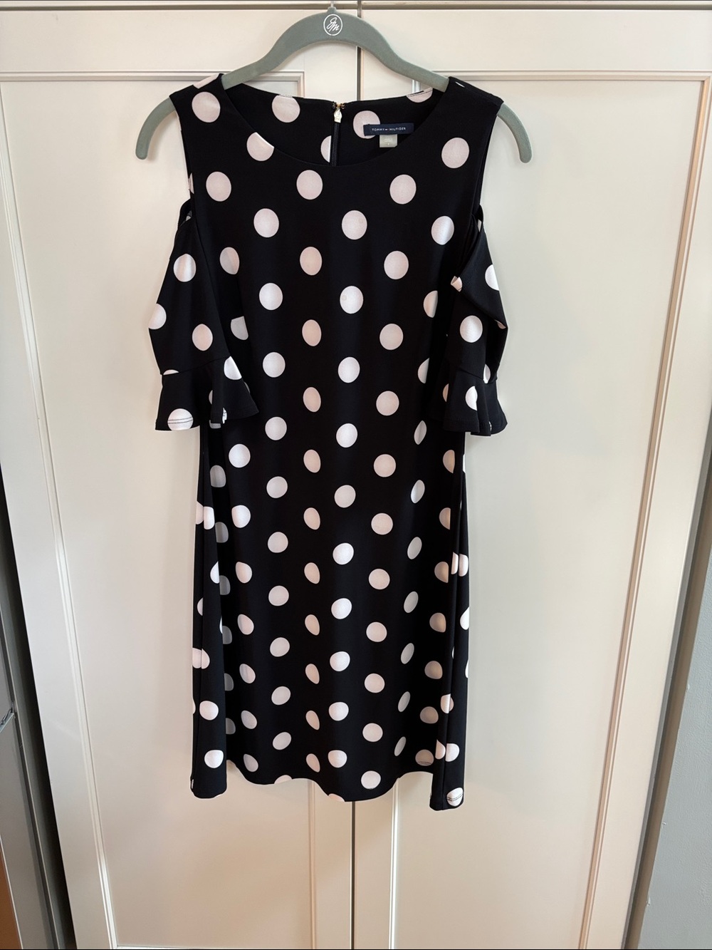 Tommy Hilfiger Black and White Polka Dot Cold-Shoulder Dress Size 4 Like New